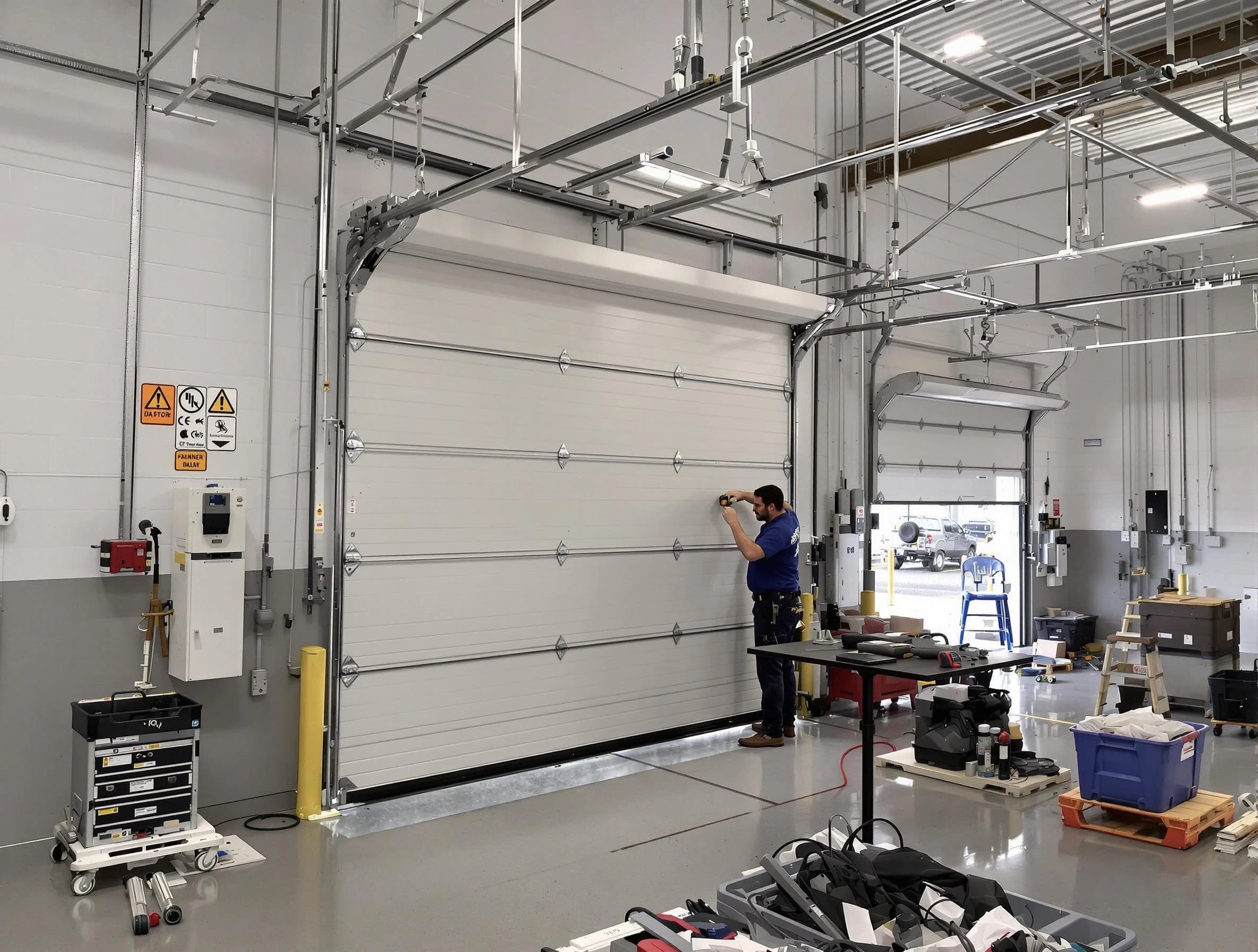 Commercial garage door repair being performed by Gloucester Garage Door Repair expert in Gloucester
