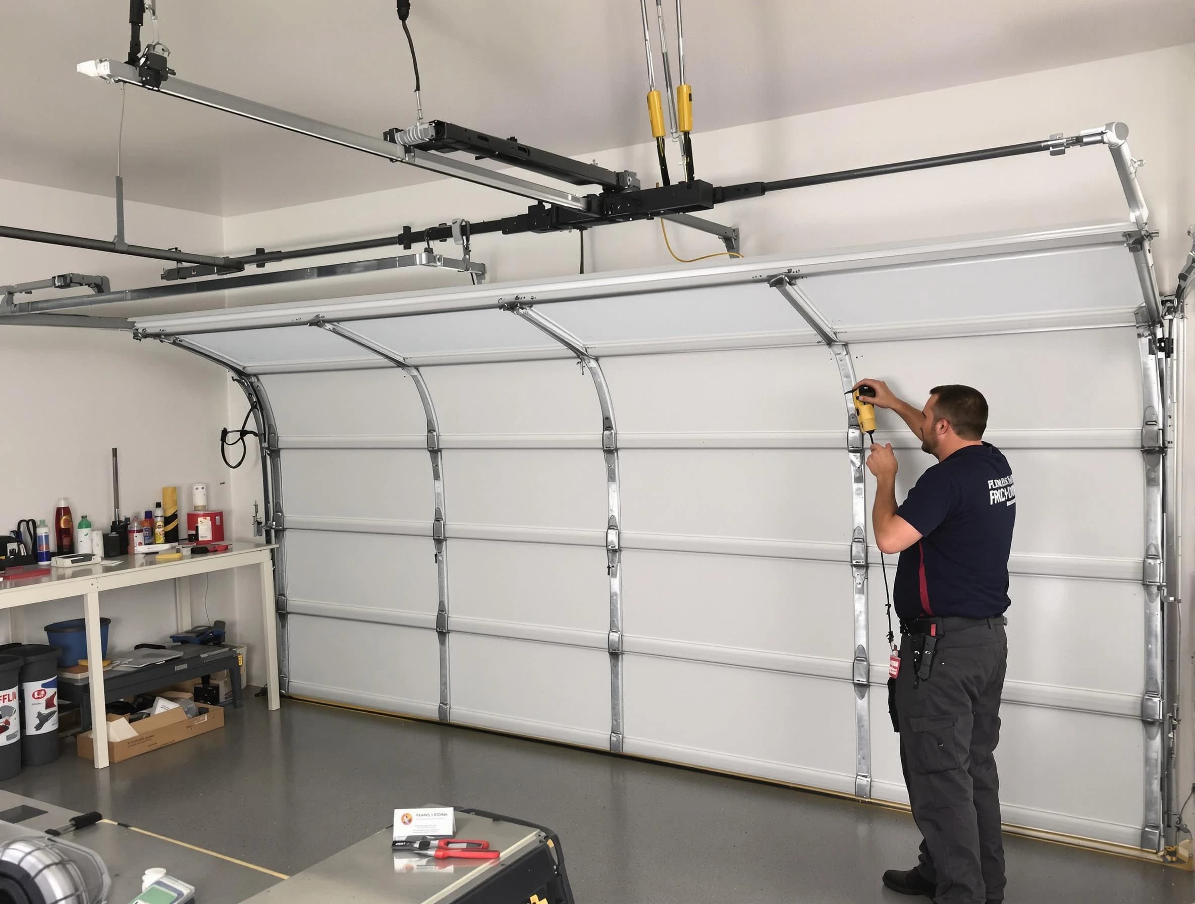 Gloucester Garage Door Repair certified technician performing overhead door system repair in Gloucester