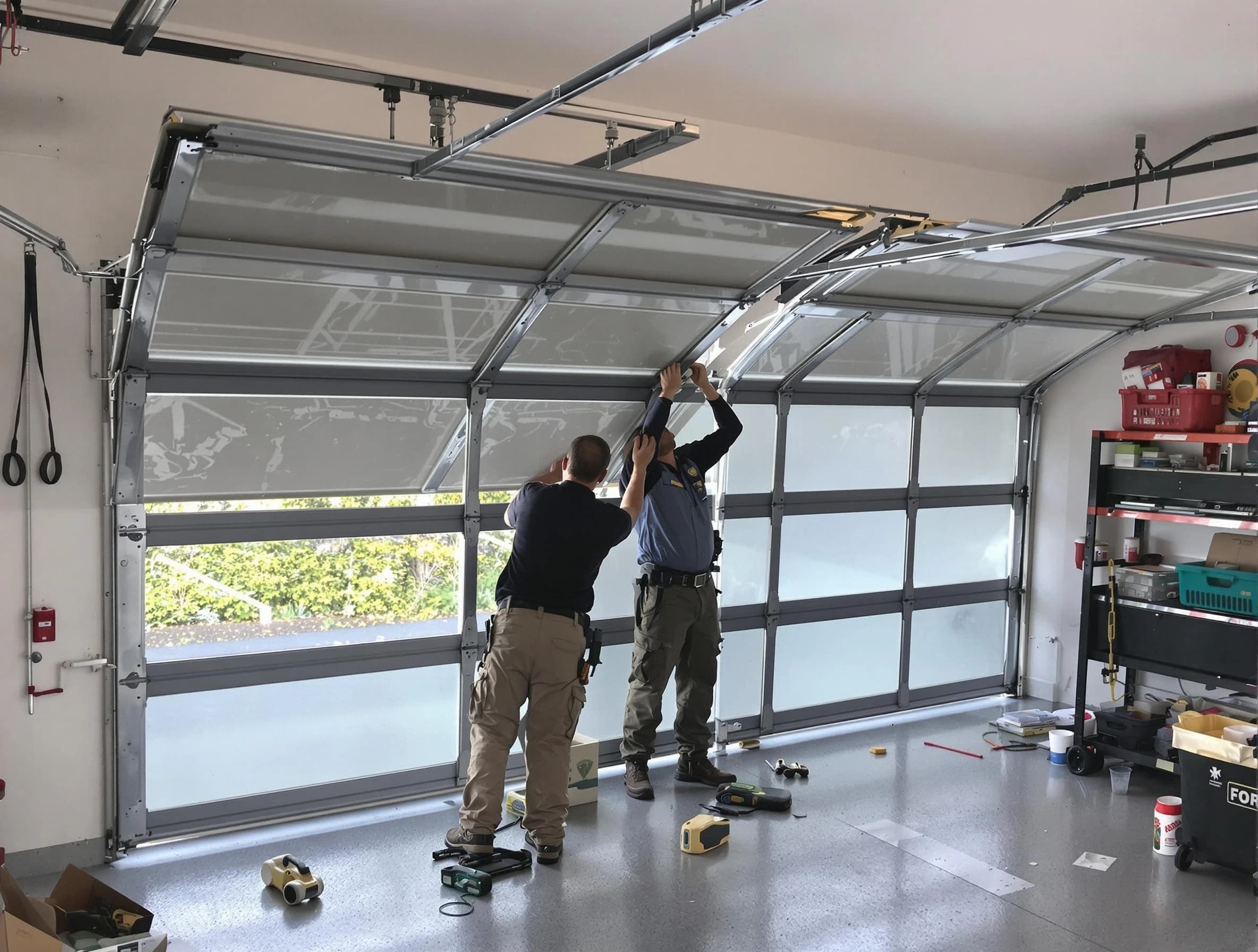 Gloucester Garage Door Repair expert performing precise panel replacement on Gloucester garage door