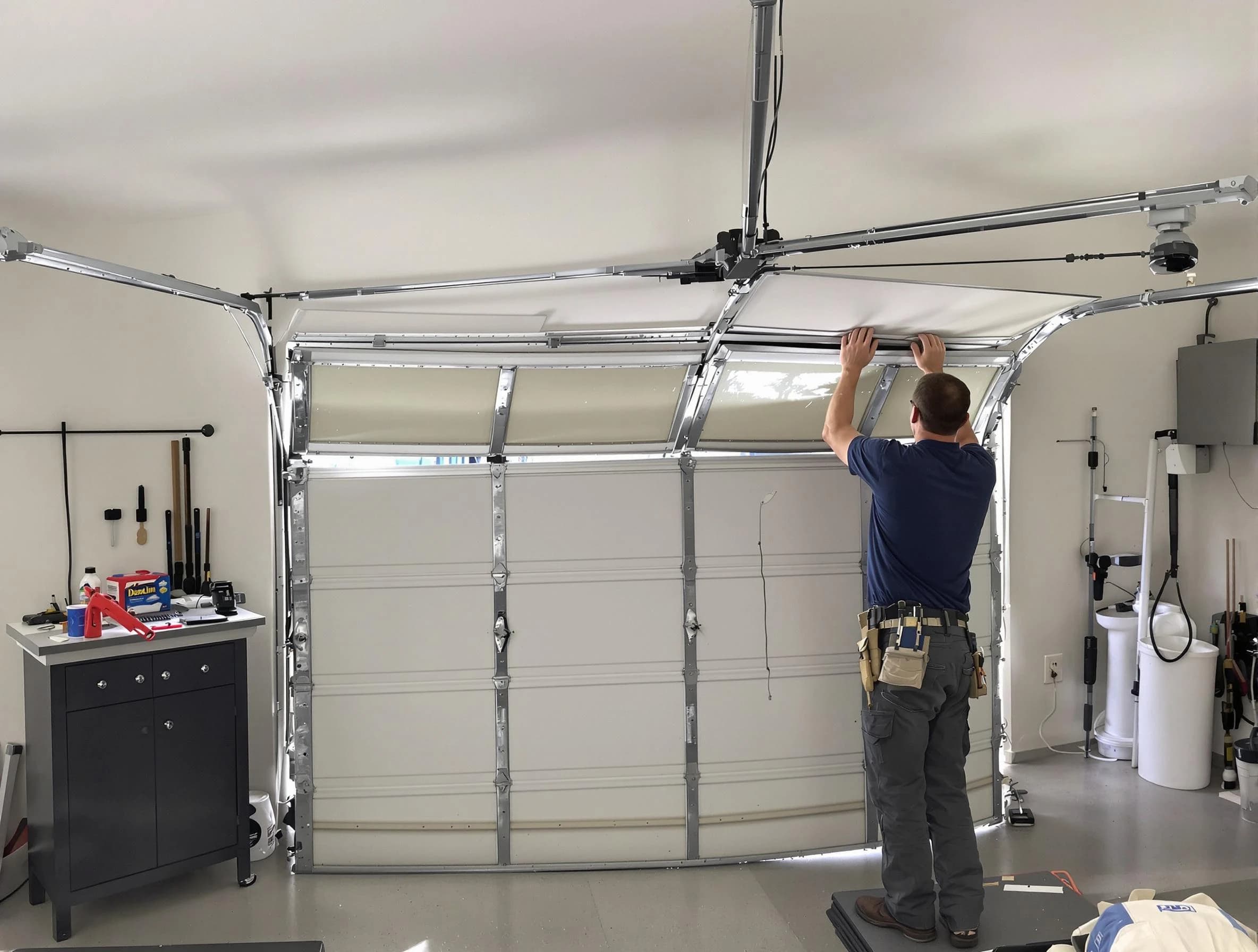 Gloucester Garage Door Repair specialist performing precise section replacement on Gloucester garage door