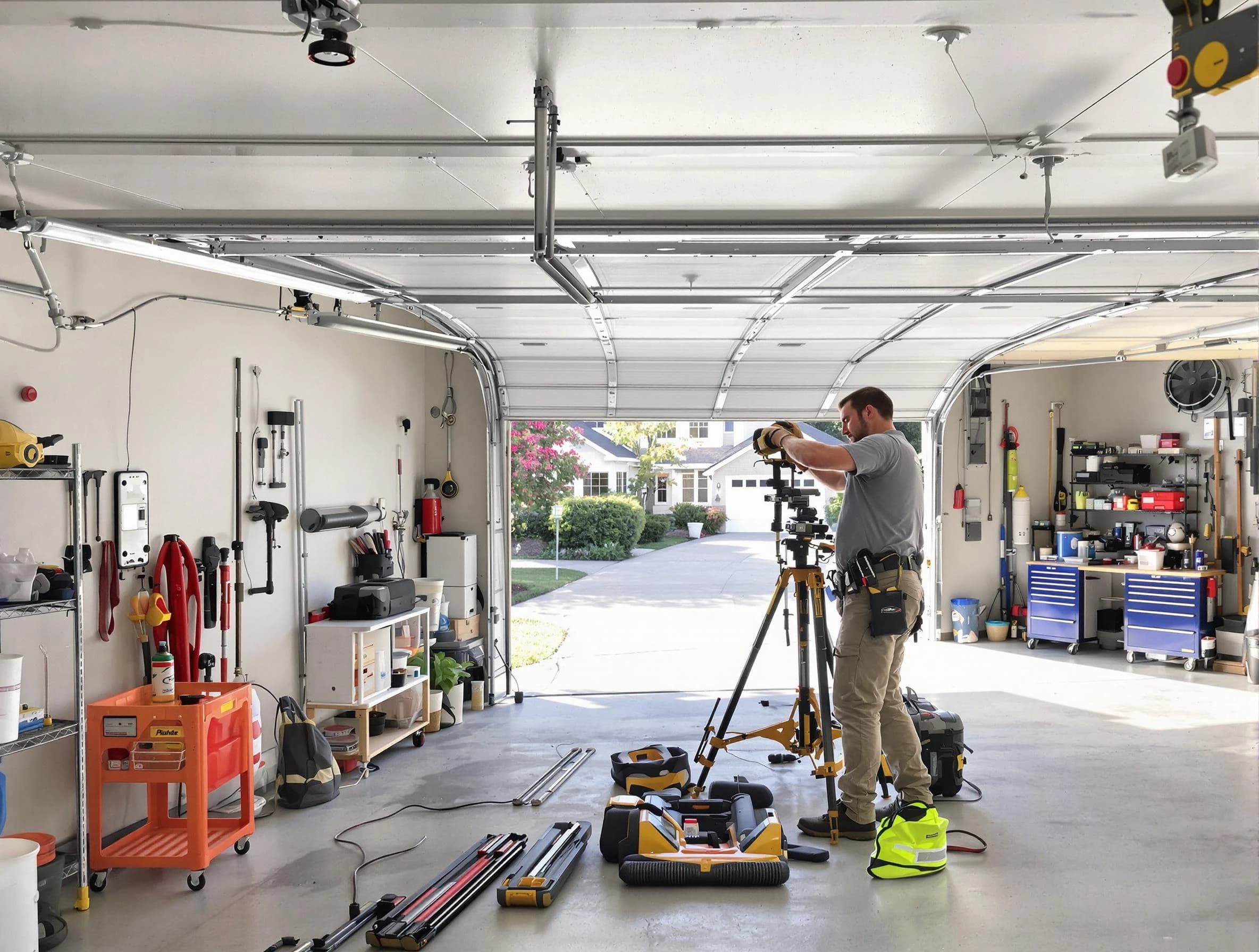 Gloucester Garage Door Repair specialist performing laser-guided track alignment in Gloucester