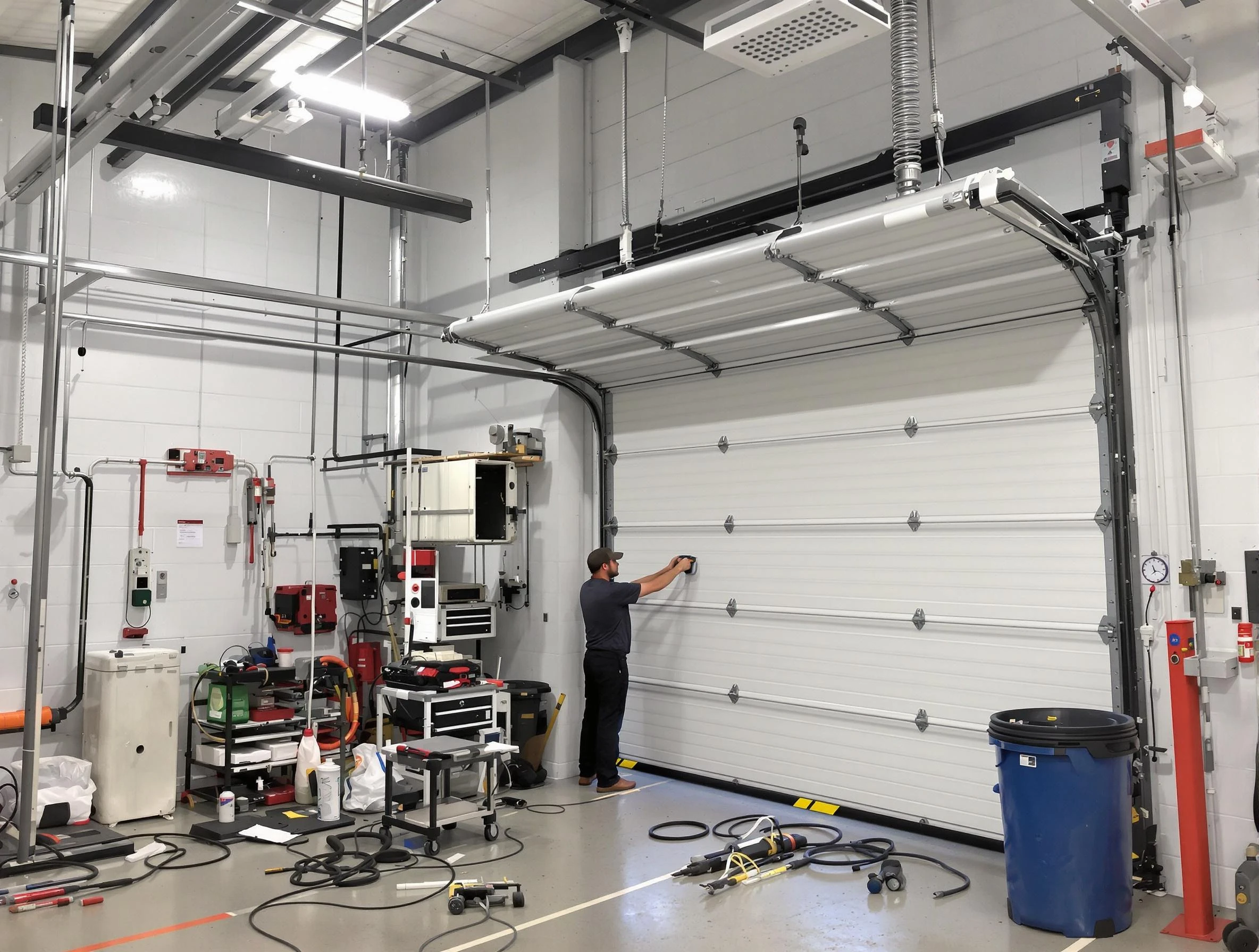 Gloucester Garage Door Repair certified technician performing commercial door repair at a Gloucester business facility