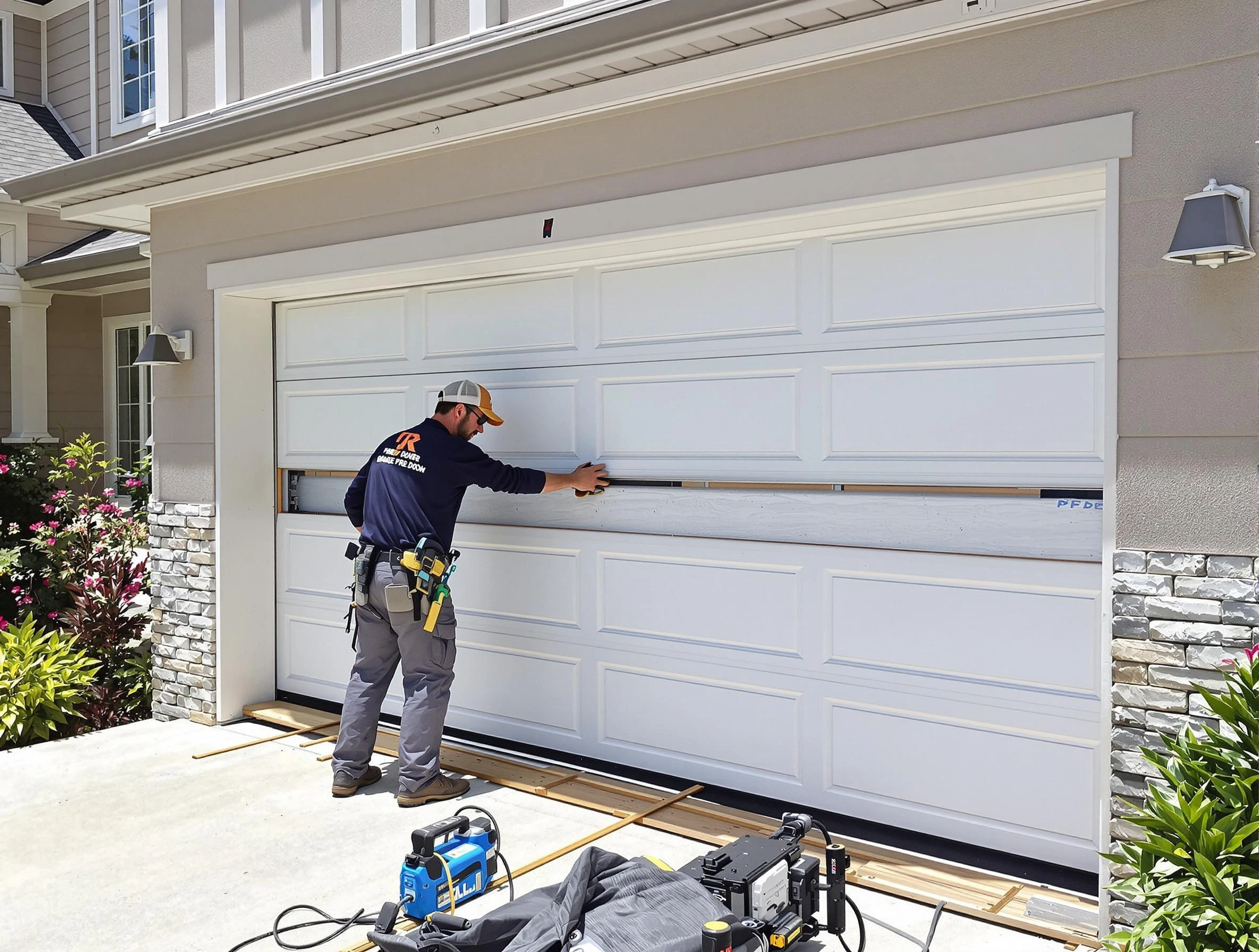 Gloucester Garage Door Repair team performing complete garage door replacement at Gloucester residence