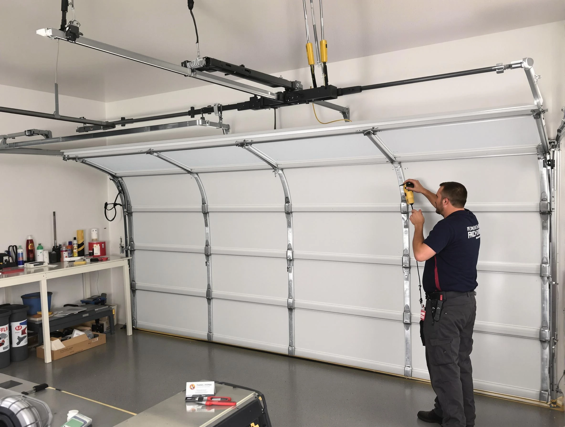 Gloucester Garage Door Repair certified technician performing overhead door system repair in Gloucester