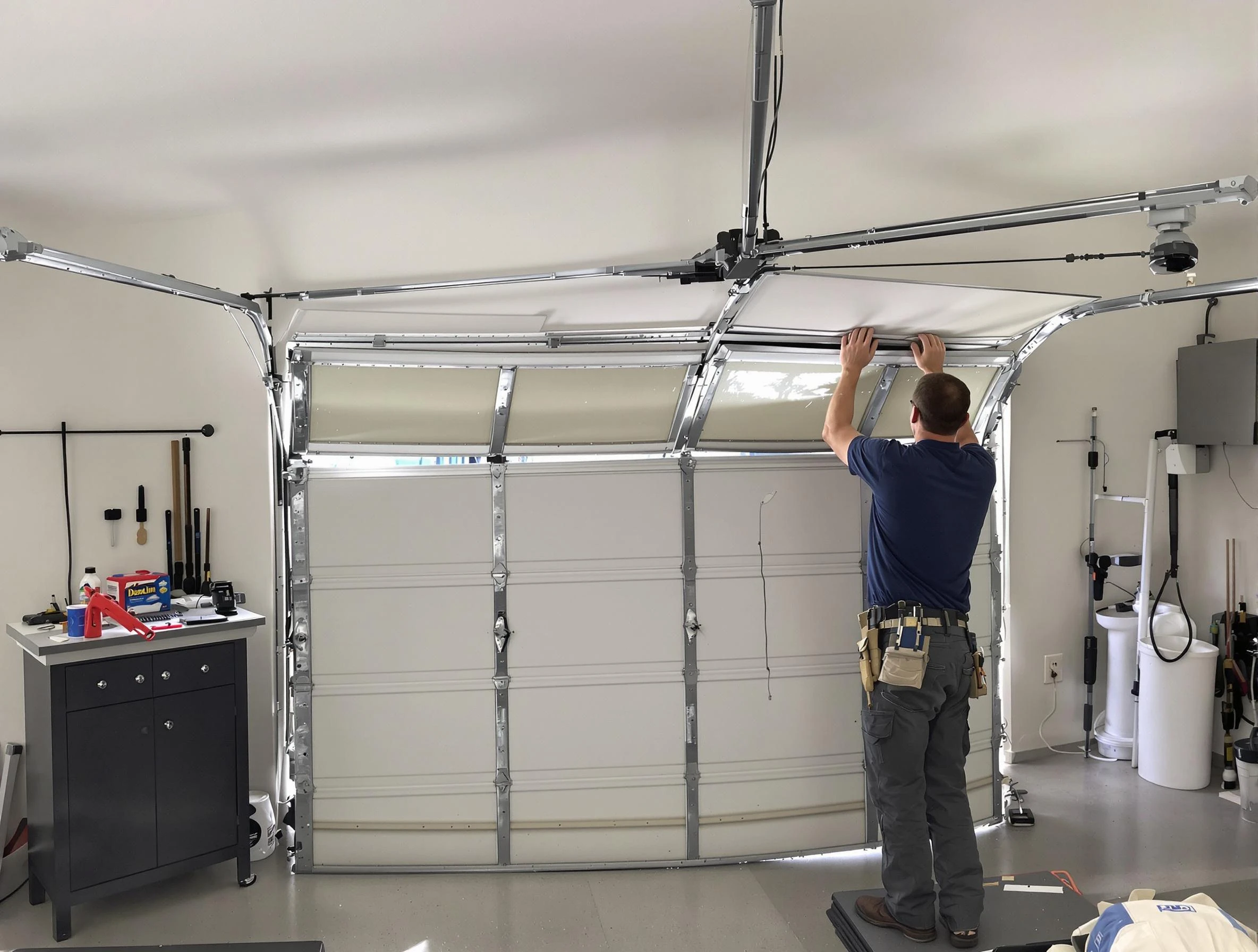 Gloucester Garage Door Repair specialist performing precise section replacement on Gloucester garage door